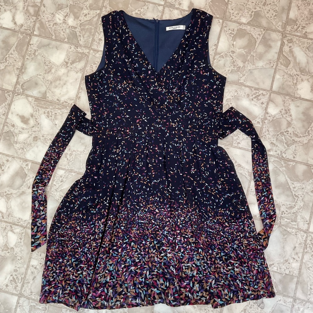 Goldkid London Navy Tie Dress with Colorful Detail and V neck Size S/M